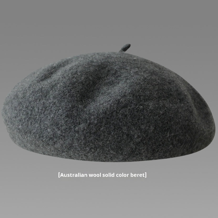 Gray Wool Beret Female Warm Knitted Hat