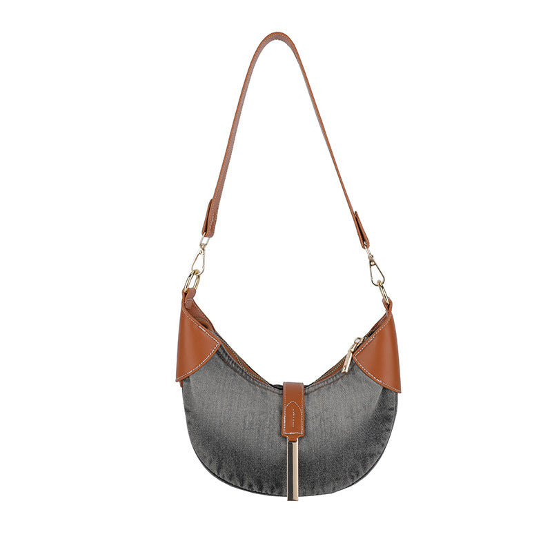 Denim Retro Contrast Color Shoulder Selenodont Crossbody Bag