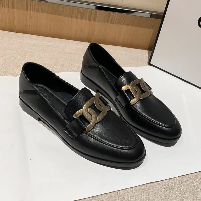 Spring and Autumn New British Style Small Leather Shoes Commuting Work Shoes Flat Flat Single Shoes