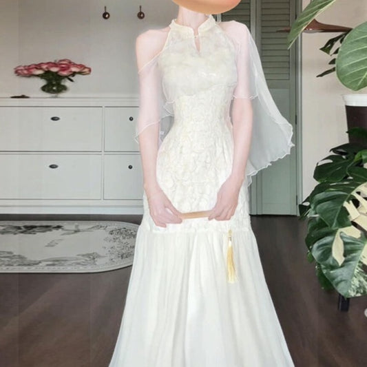 New Chinese Gentle Temperament Jacquard Sleeveless Halter Dress