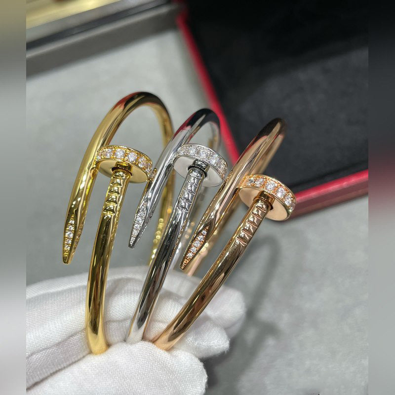 V-Gold Diamond Pavé Screw Cuff for Couples - Titanium Steel Open-Close Clasp