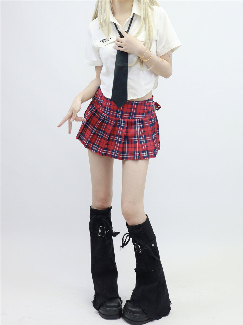 Strap Pile Style Foot Sock Cross Washed Denim Leg Warmer