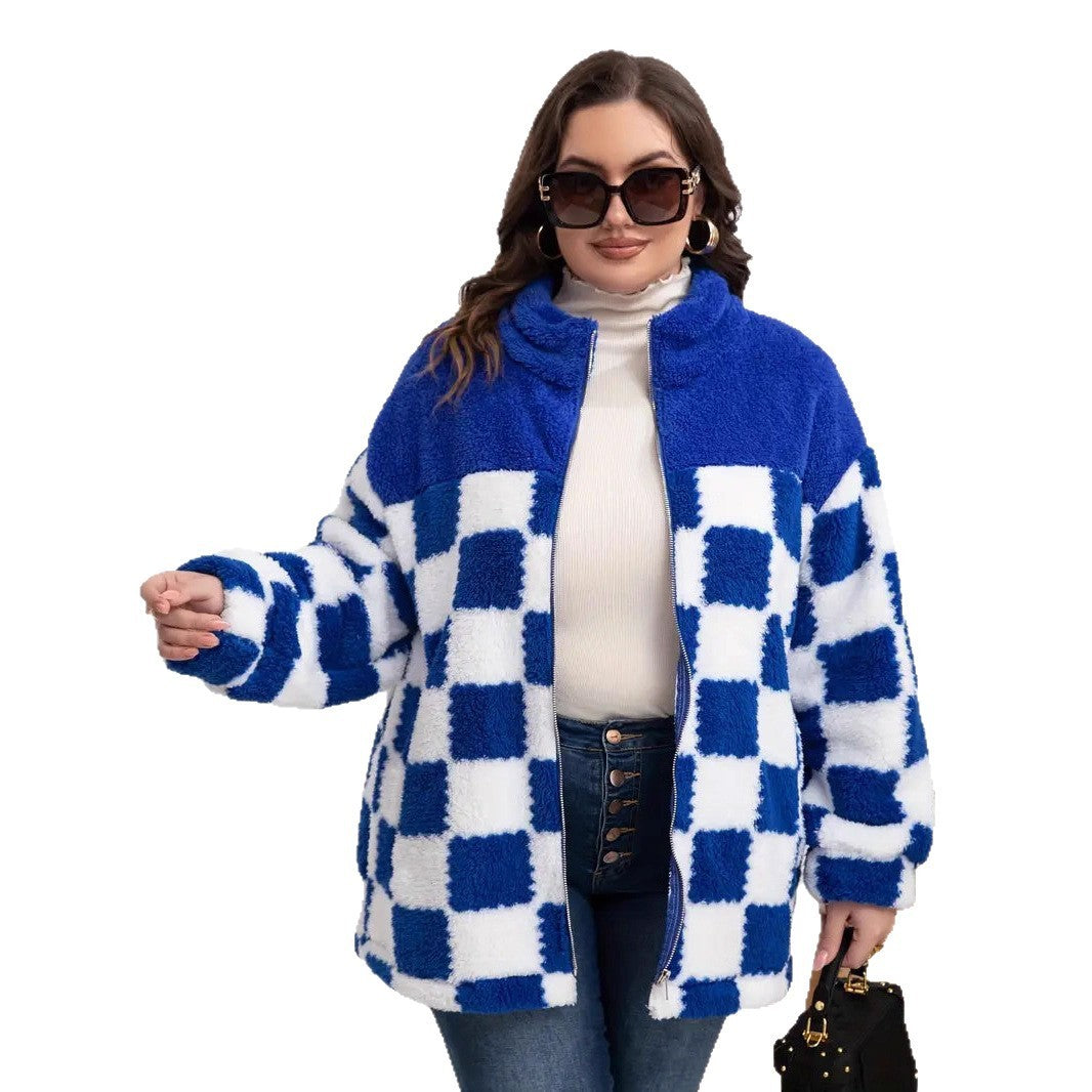 Warm Leisure Plaid Zipper Coat For Women