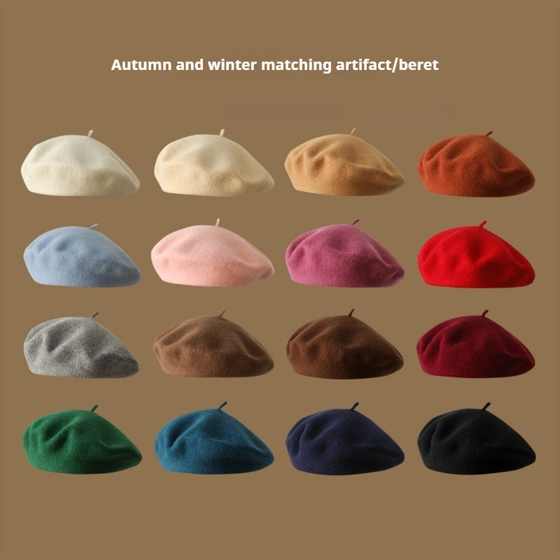 Wool Beret Girls' Japanese Style Artistic Vintage Painter Hat
