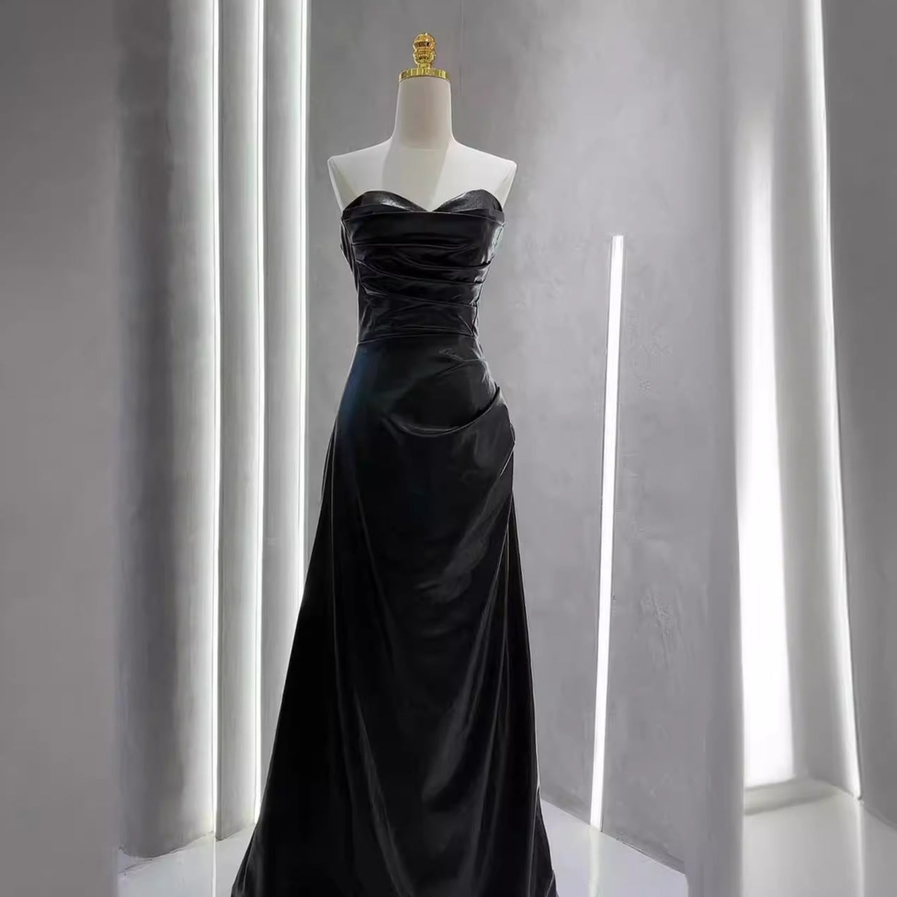 Off-Shoulder Leather Evening Dress