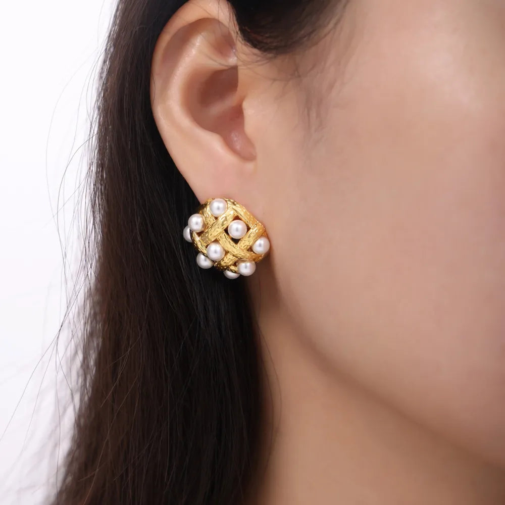 Copper Shell Pearl Stud Earrings