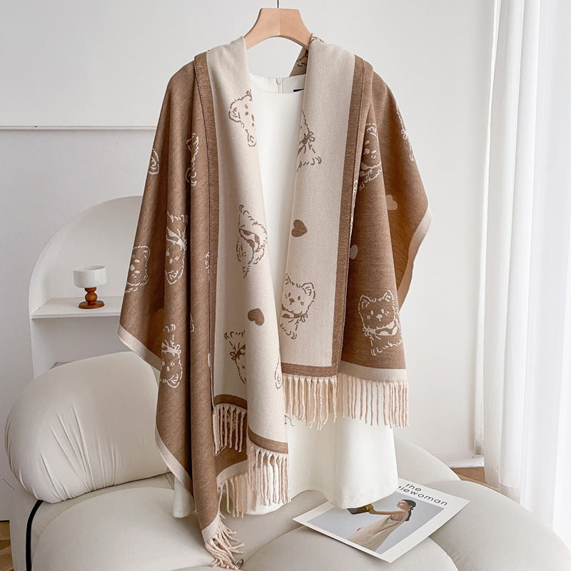 Warm Scarf Fashionable Outerwear Sweet Cute Double-sided Shawl