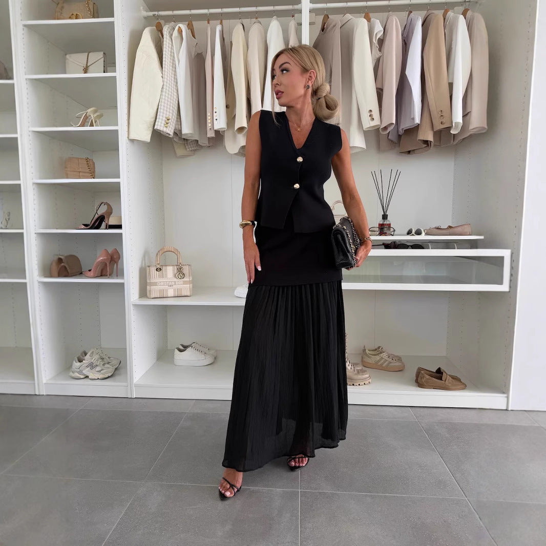 Elegant Knitted Vest with Loose Skirt