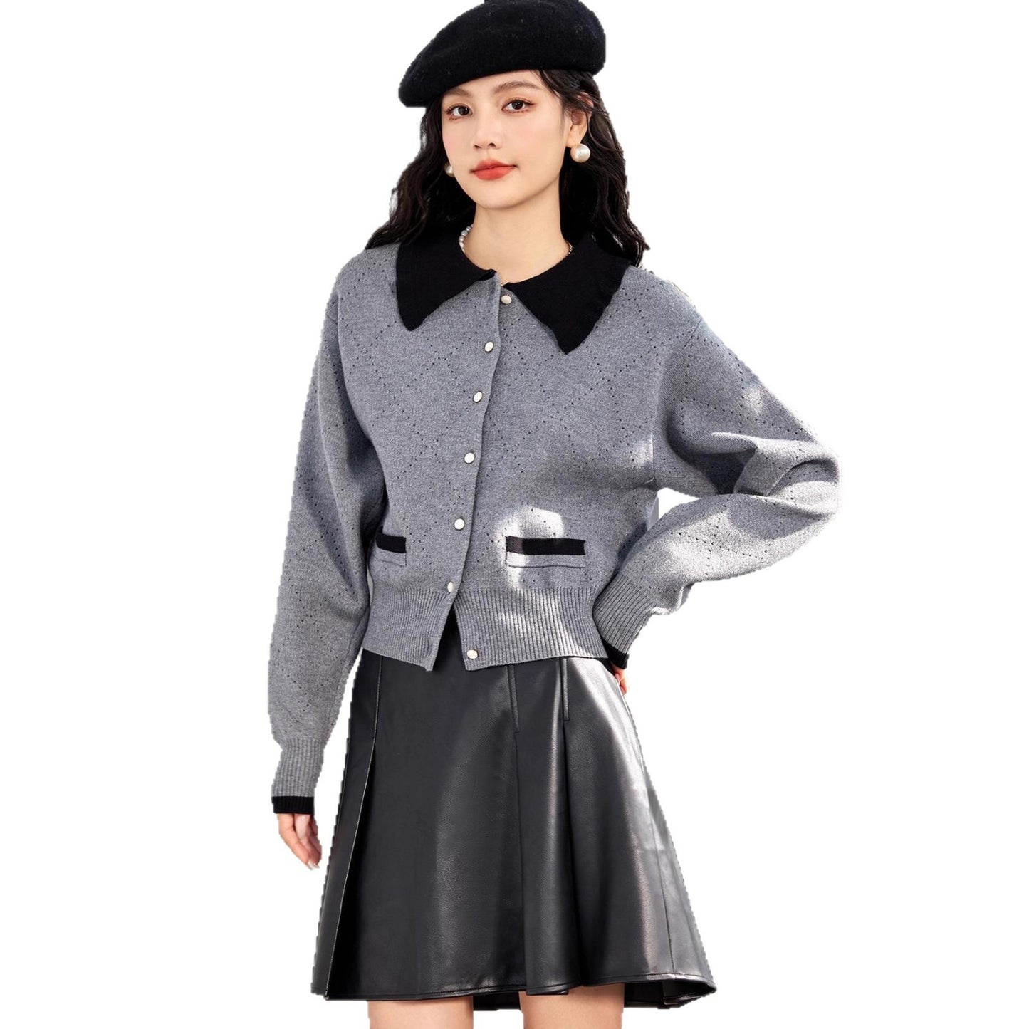 Chic French-style Knit Sweater for Women, Short Length, Thick Inner Layer, Fashionable and Versatile Top