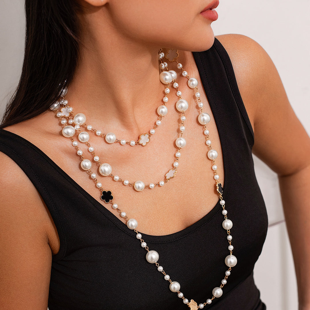Personalized pearl round bead long chain necklace, internet famous style CCB bead collarbone chain for women