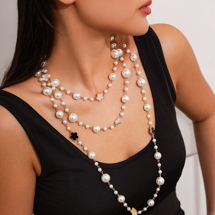 Personalized pearl round bead long chain necklace, internet famous style CCB bead collarbone chain for women