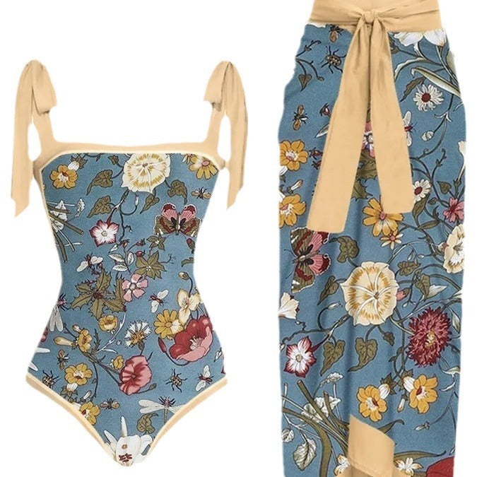 Chiffon Printed Swimsuit Women's Conservative Bikini Beach Outdoor Swimwear