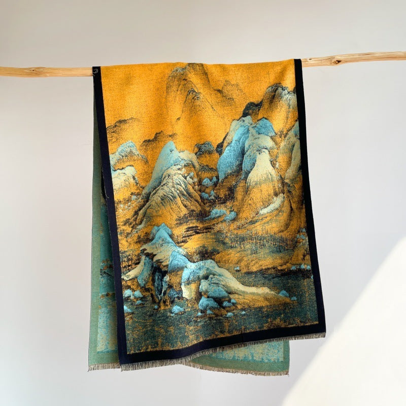 A Panorama Of Rivers And Mountains Warm All-matching Shawl Fashion Antique Scarf