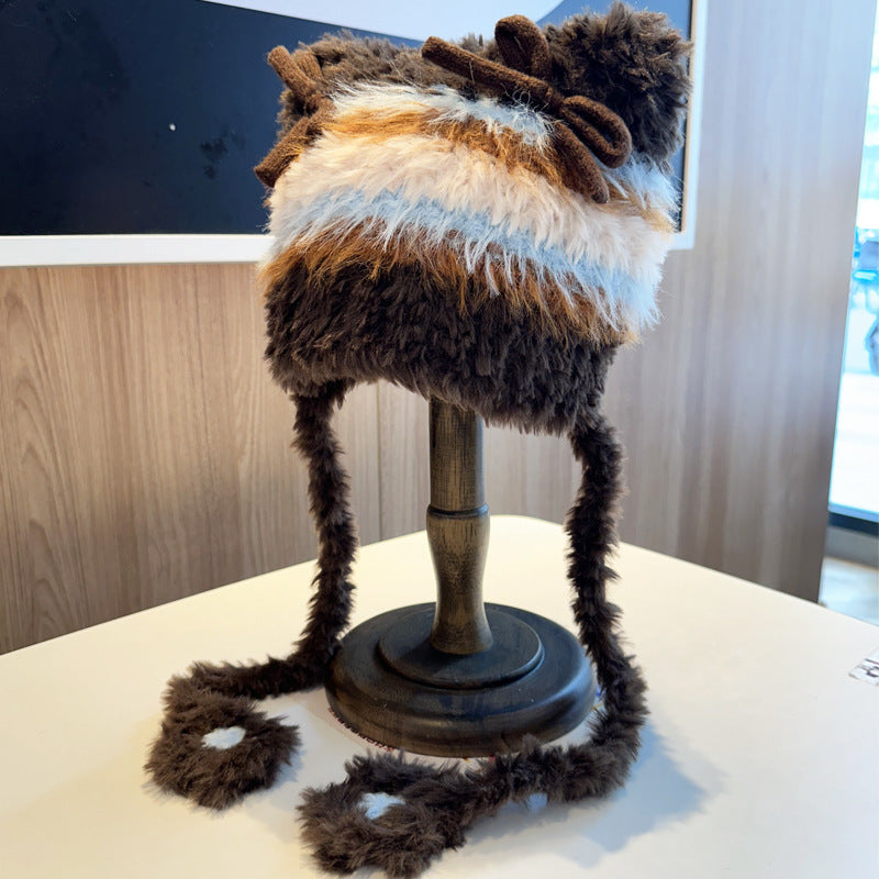 Fashion Striped Bow Plush Earmuffs Hat Women