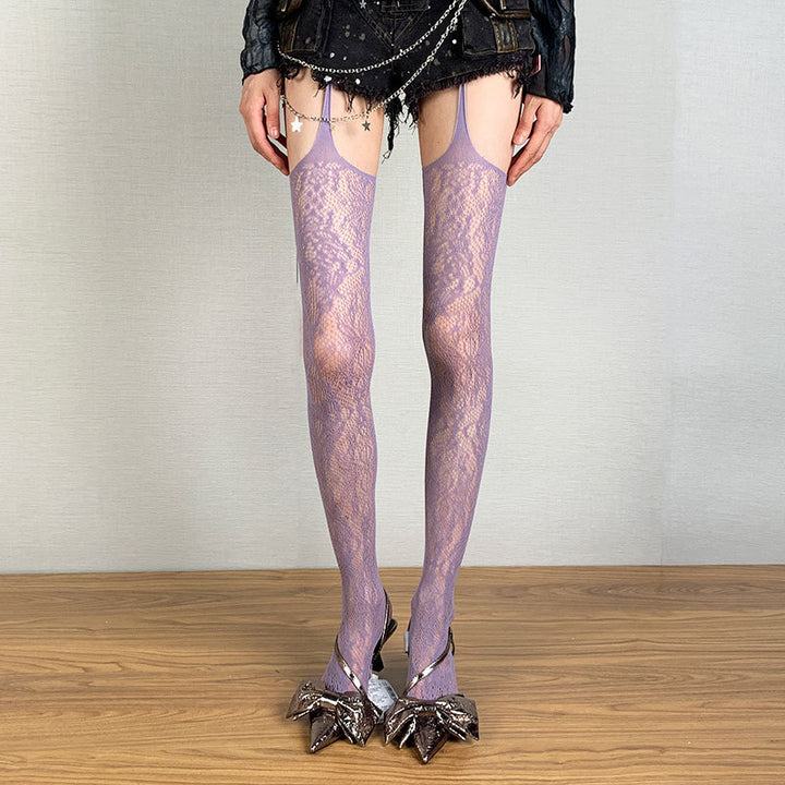Lace Jacquard Fishnet Stockings Millennium Phoenix Sexy Black Silk Pantyhose