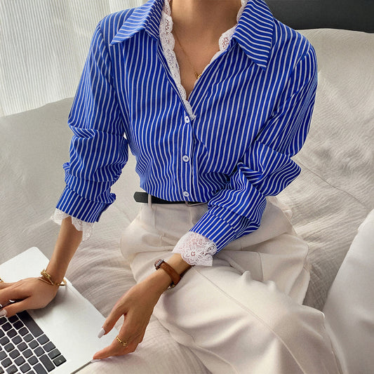 Striped Button Long Sleeve Shirt For Women