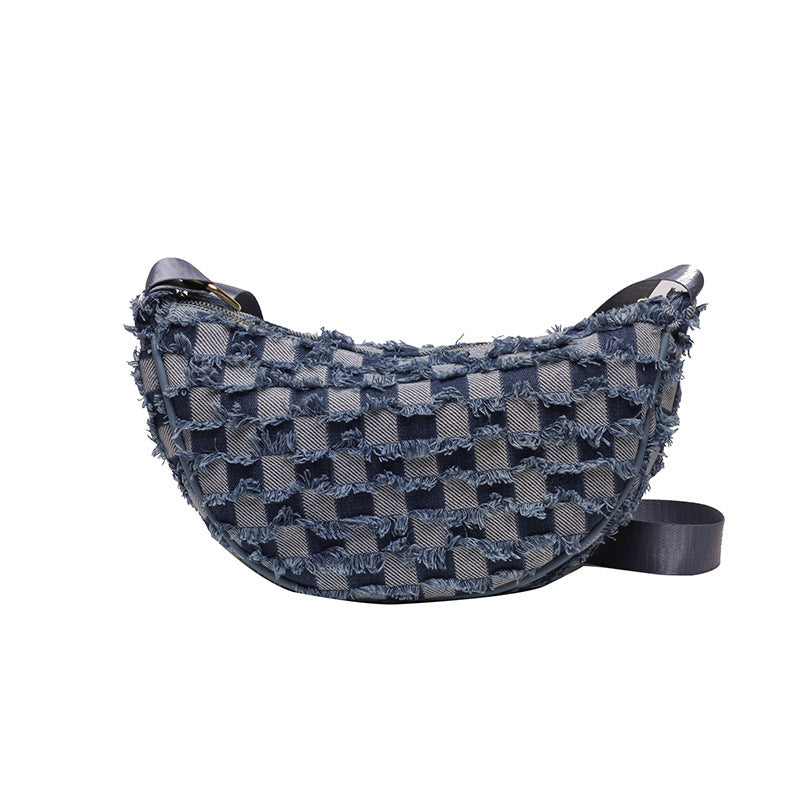 Denim Chessboard Plaid Shoulder Underarm Bag