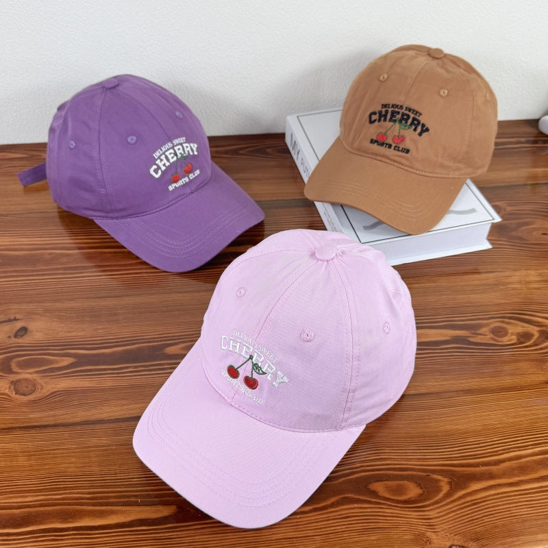 Cute Cartoon Embroidery Cherry Baseball Cap For Women