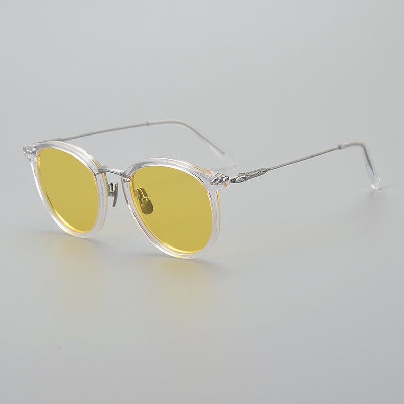 Transparent Japanese Handmade Medium Gold Pure Titanium Polarized Sunglasses