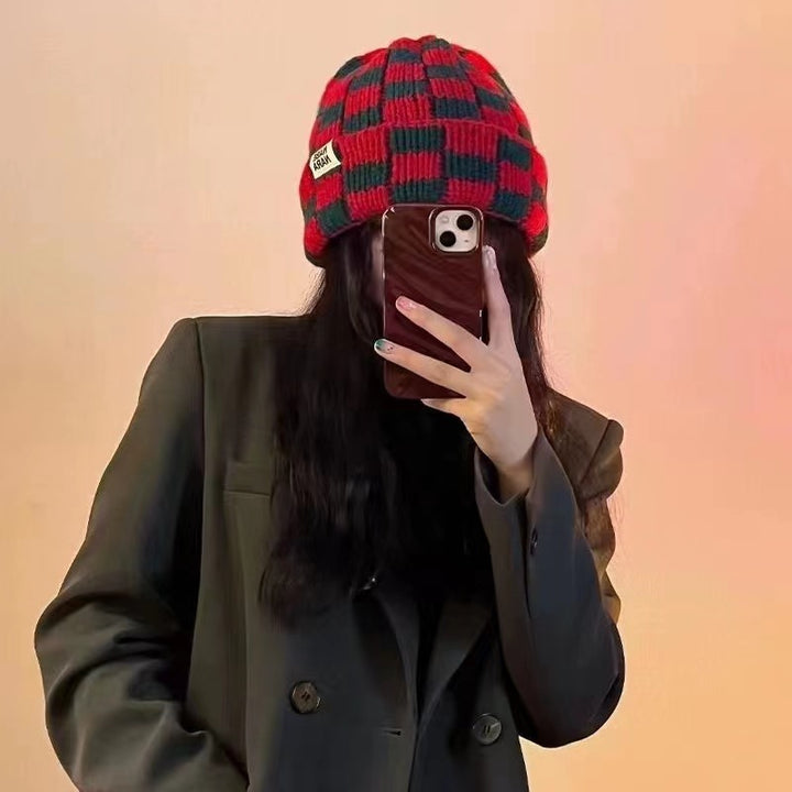 Chessboard Plaid Knitted Hat