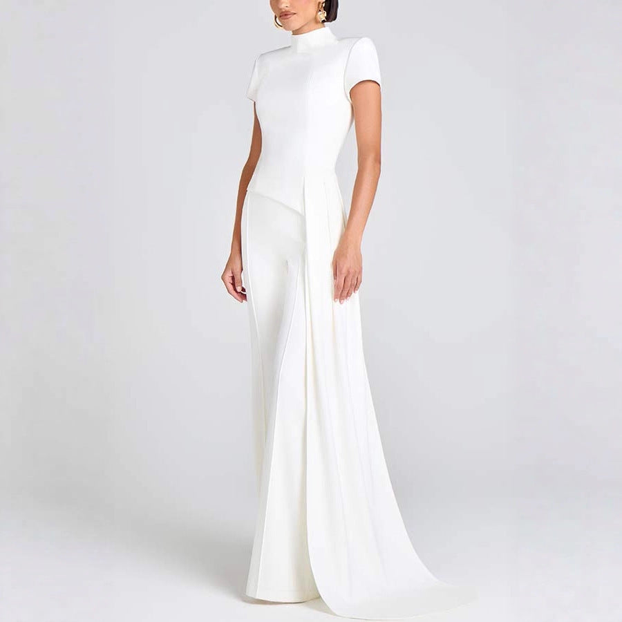 Elegant High Neck Short Sleeve Pants Set