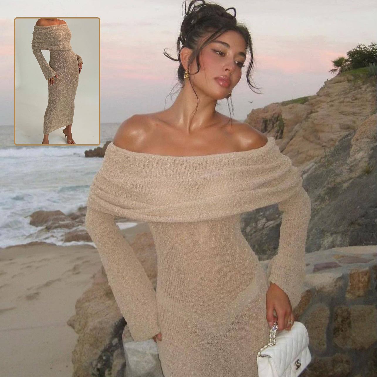 Beach Knitted Off Shoulders Dress