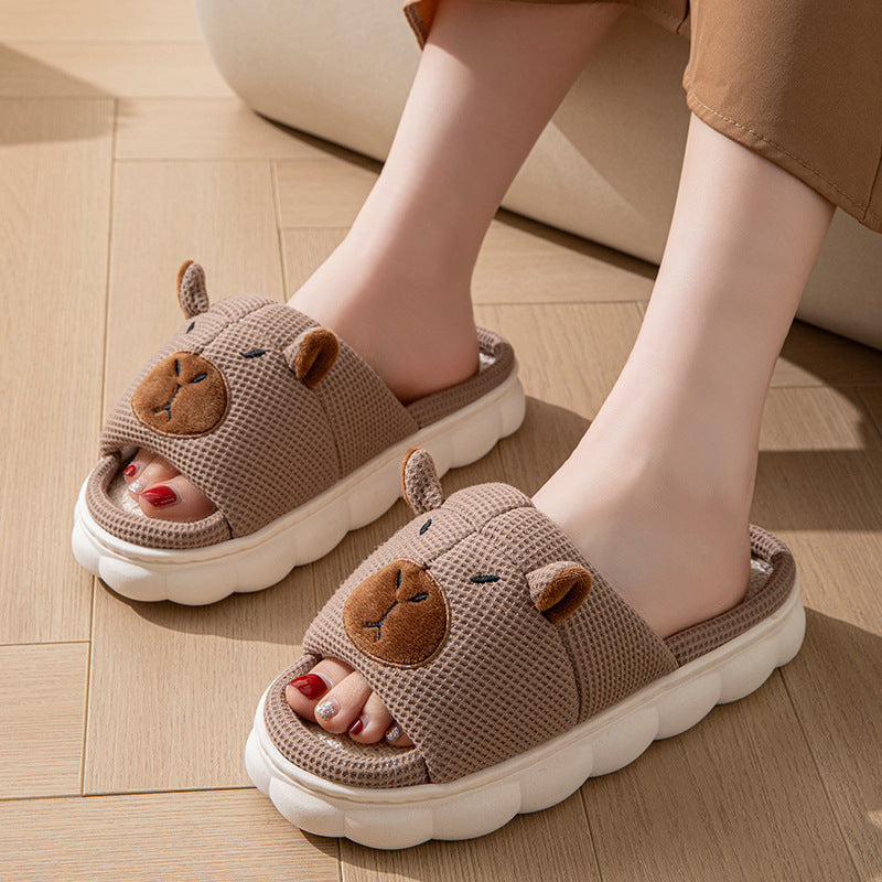 Open Toe  Couple Indoor Non-slip Linen Slippers