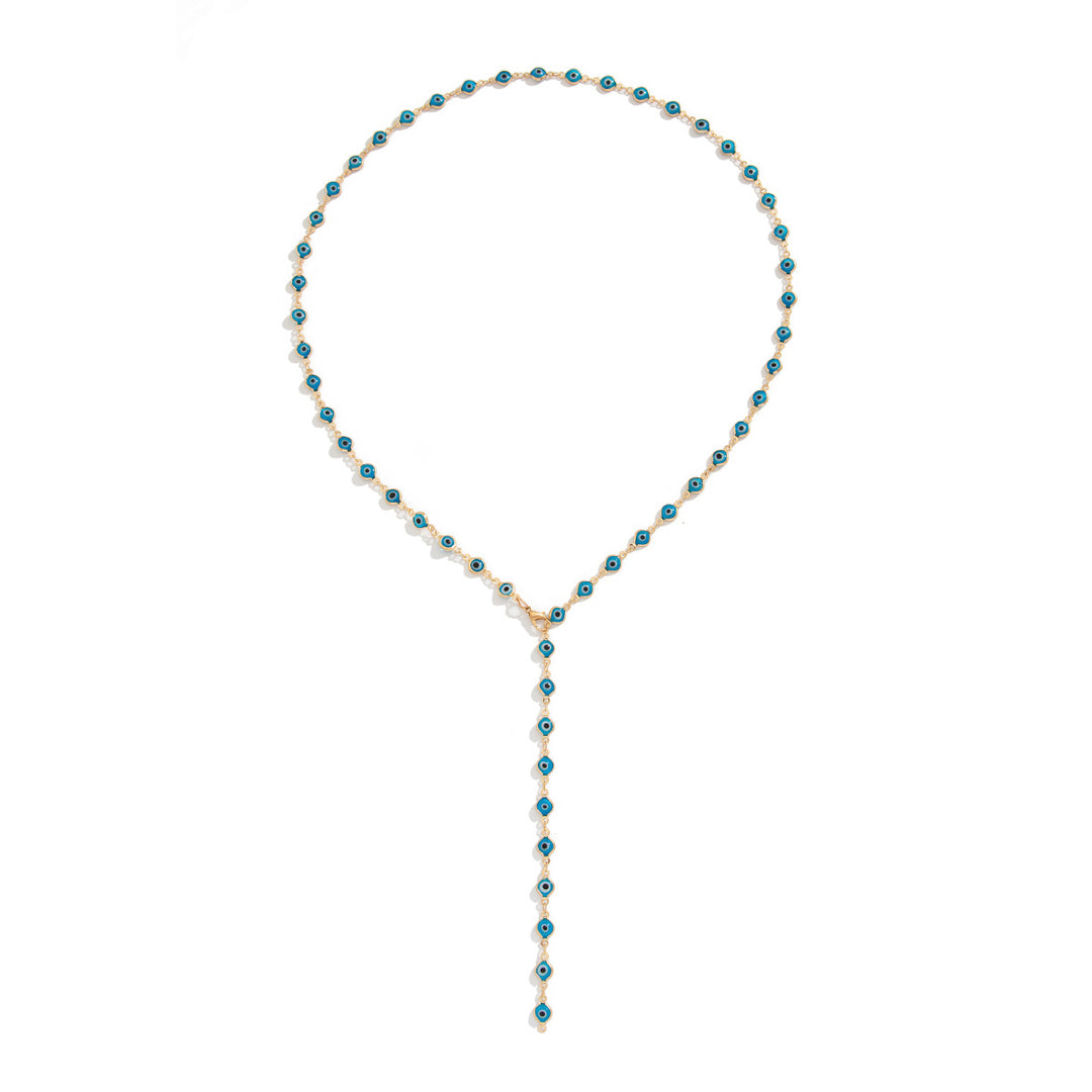 Fashionable colored crystal Y-shaped necklace, simple geometric multi-layer tassel collarbone chain