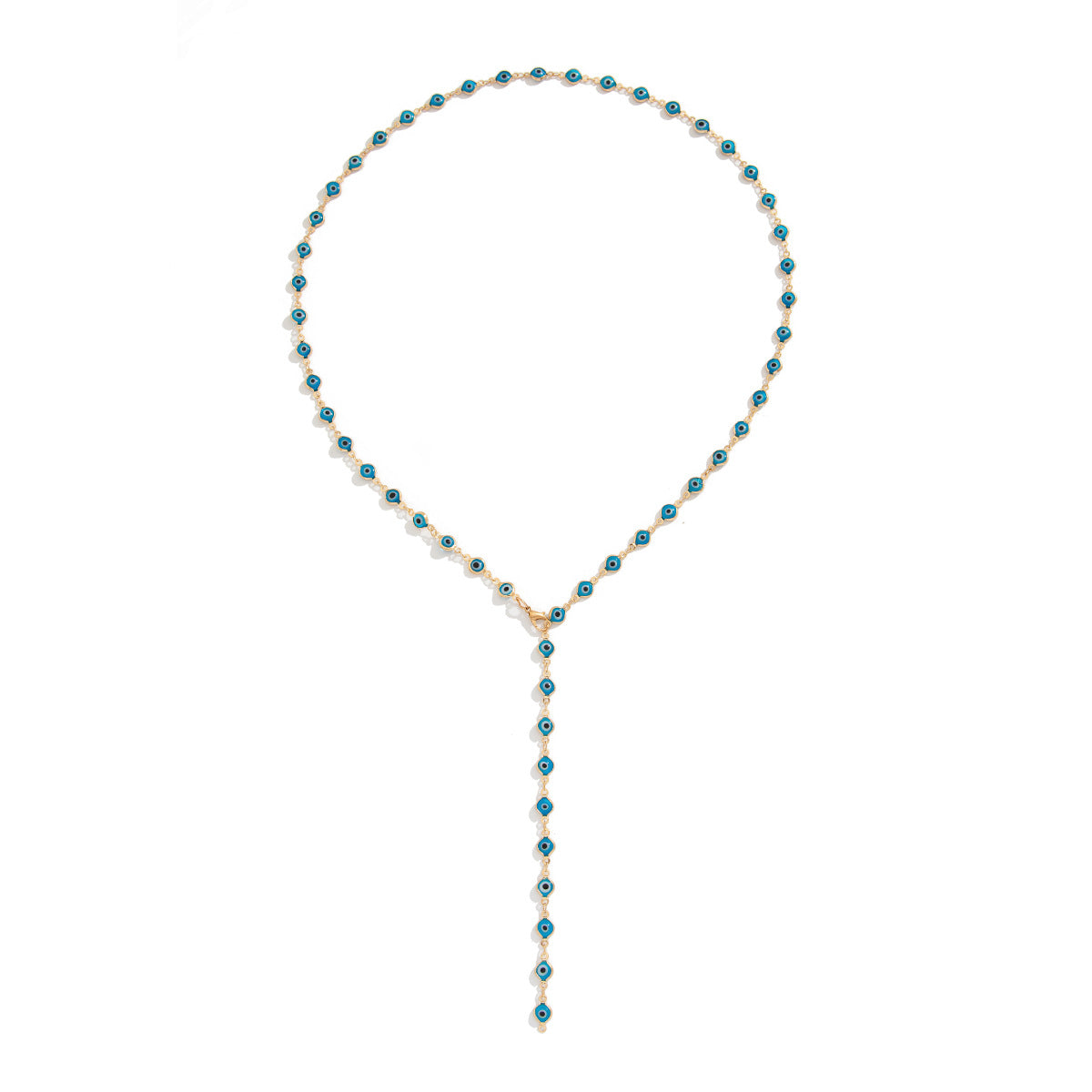 Fashionable colored crystal Y-shaped necklace, simple geometric multi-layer tassel collarbone chain