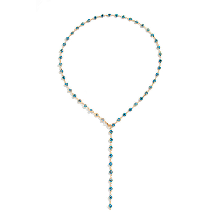 Fashionable colored crystal Y-shaped necklace, simple geometric multi-layer tassel collarbone chain
