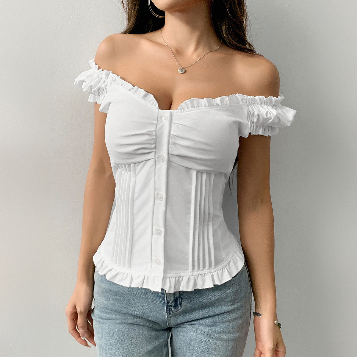 Hot Girl Style Summer Short Sleeve Wooden Ear Vest Women's Clothing