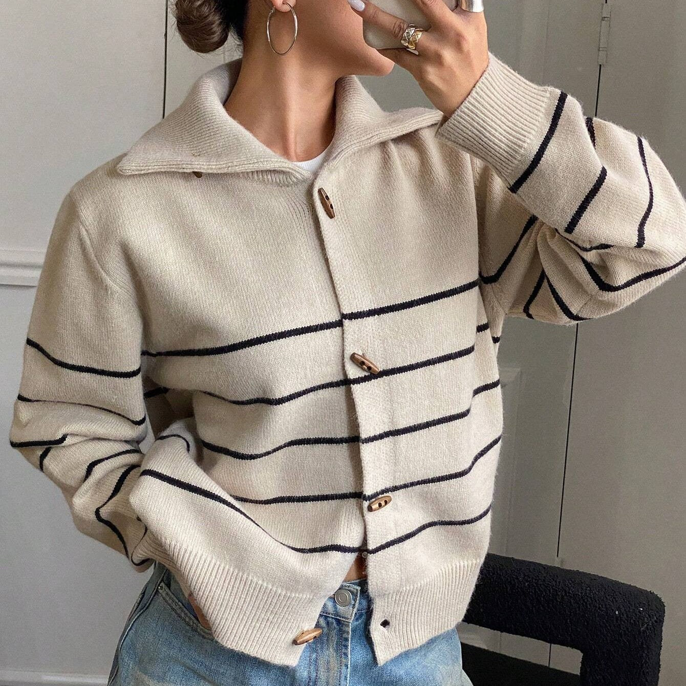 Contrast striped loose Cardigan