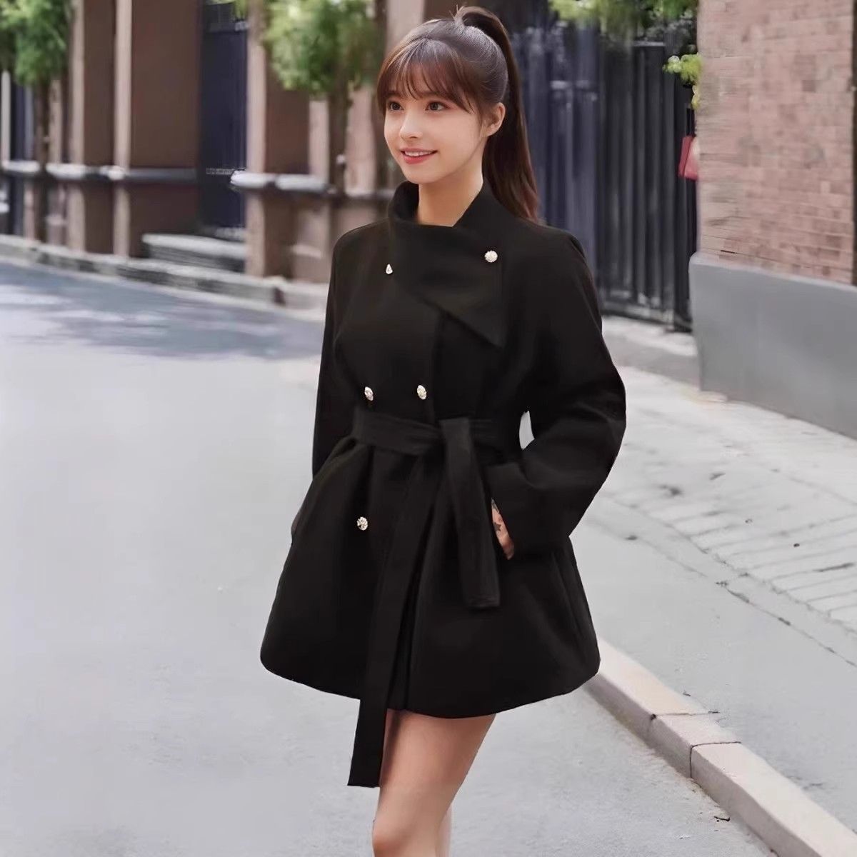 Chic Knit Coat with Scarf Collar With Thickened Belted Robe