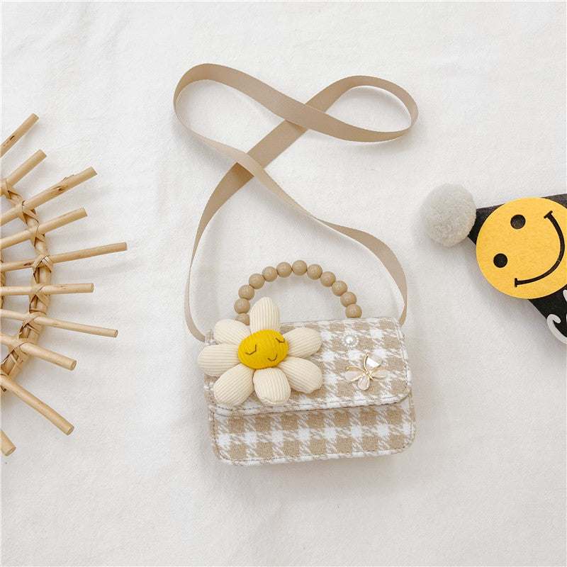 Brown Plaid Crossbody Bag Pearl Tote