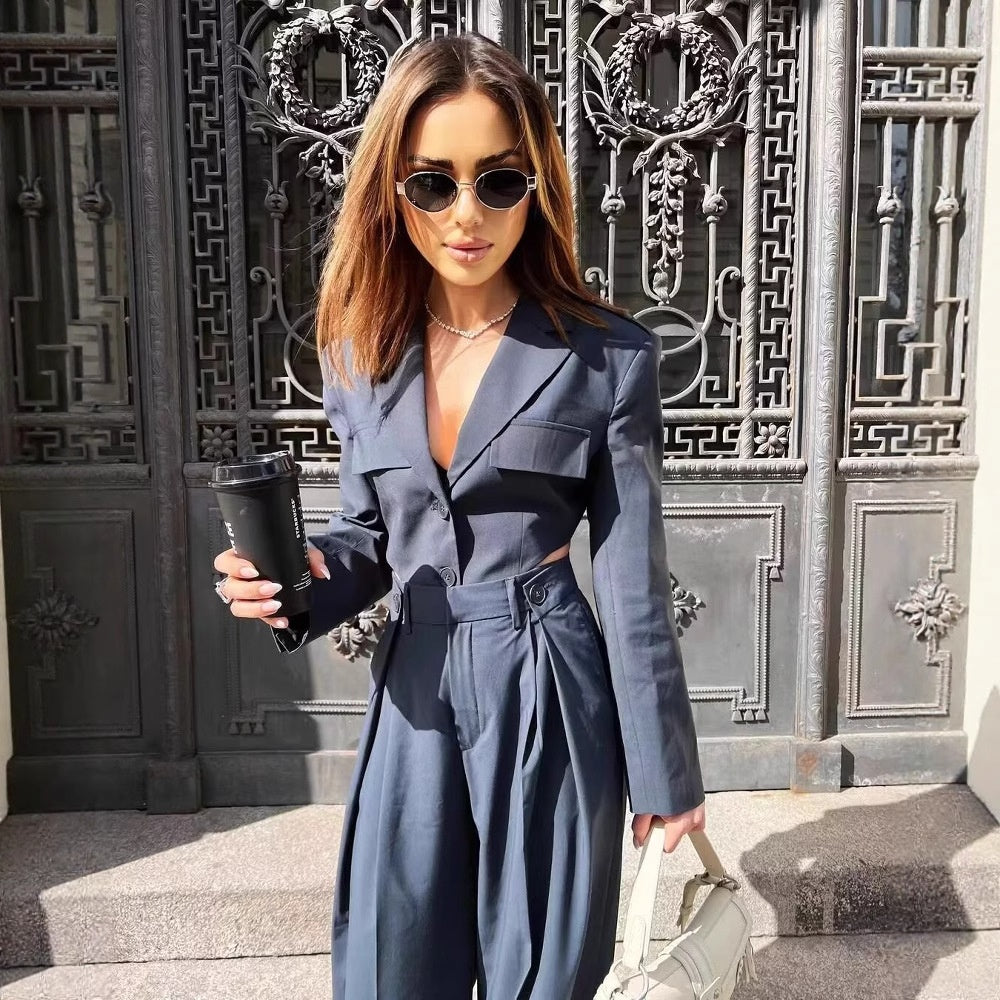 Elegant Blazer Top with Suit Pants
