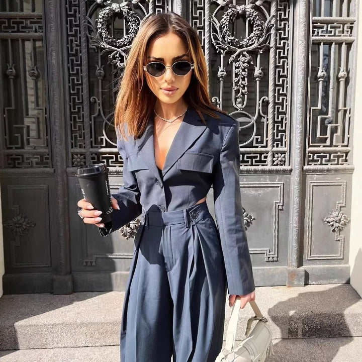 Elegant Blazer Top with Suit Pants