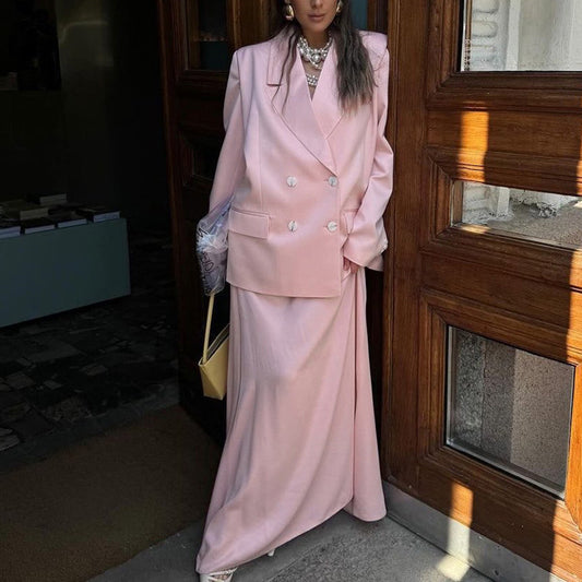 Lapel Long Sleeve Suit Coat Satin Skirt Suit