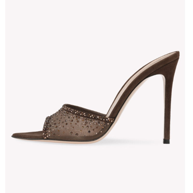 Chic Rhinestone Mesh Heels