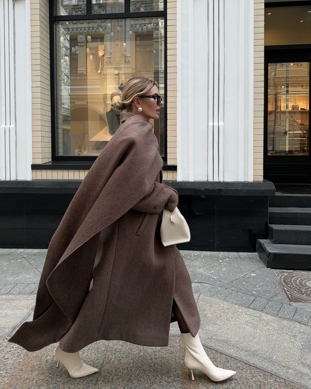 Heritage Chic Gray Scarf Collar Cloak Coat