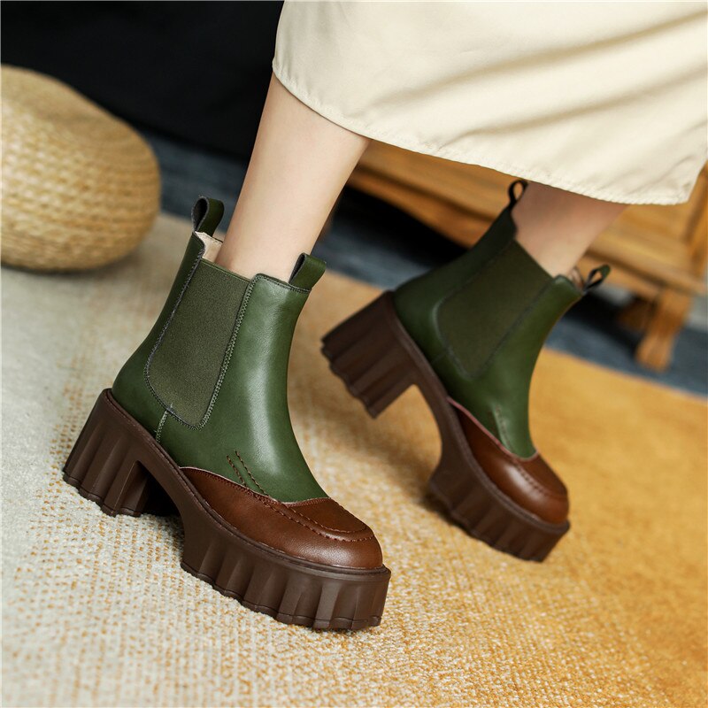 Chic Mixed Color Leather Boots