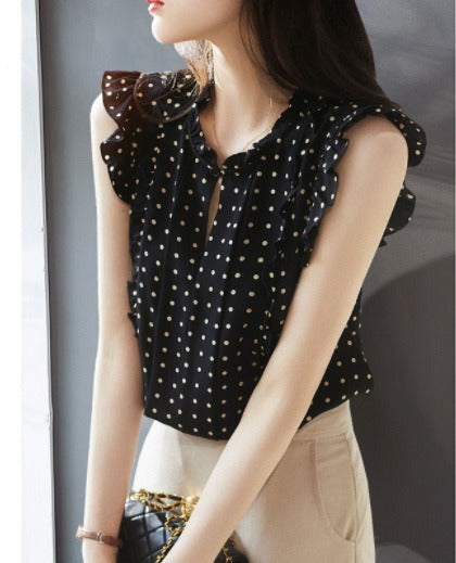 Sleeveless Ruffled Floral Women's Loose Sweet Chiffon Printed Top