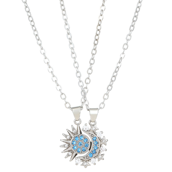 2pcs Necklace Sun And Moon Magnetic Pendant Clavicle Chain Necklace For Couple Lovers