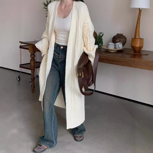 Women's Long Sweater Cardigan Thickened Twist Knitted Coat
