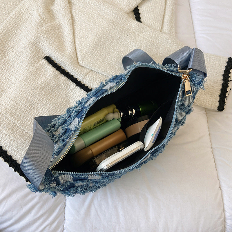 Denim Chessboard Plaid Shoulder Underarm Bag
