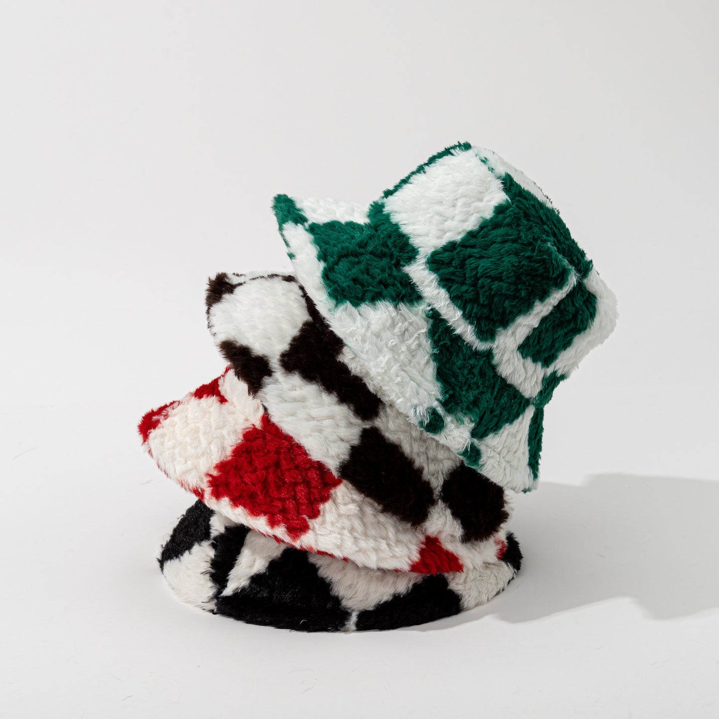 Square Plaid Plush Fisherman Hat