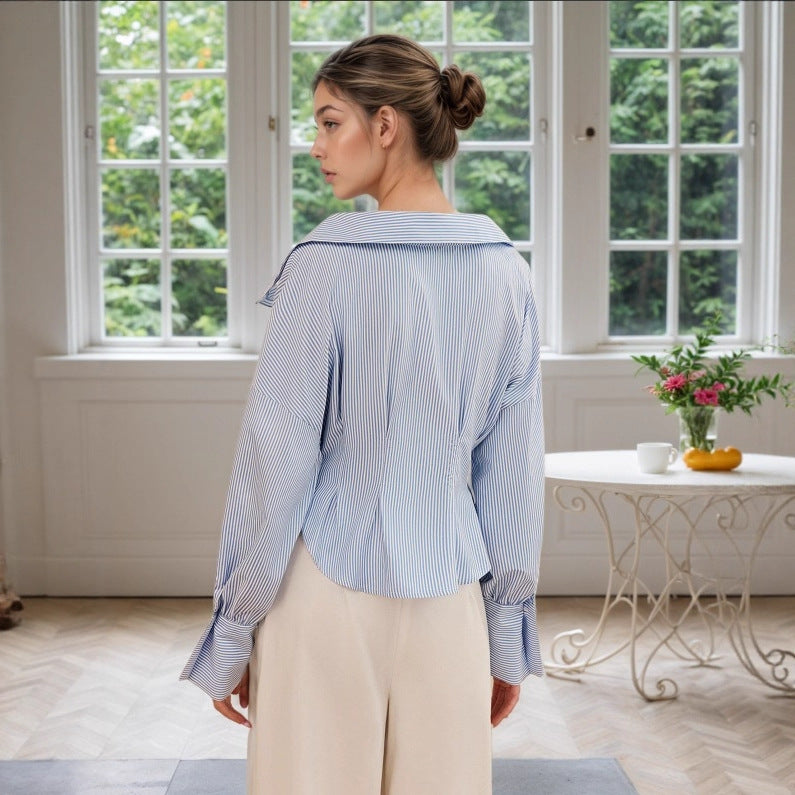 Waist-tight Fashion All-matching Striped Long-sleeved Top