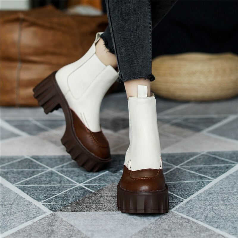 Chic Mixed Color Leather Boots