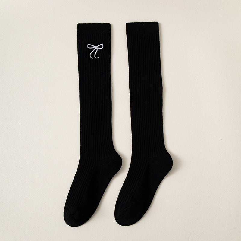 Bowknot Embroidery Stockings Preppy Style Calf Socks Children's High-top Cotton Socks