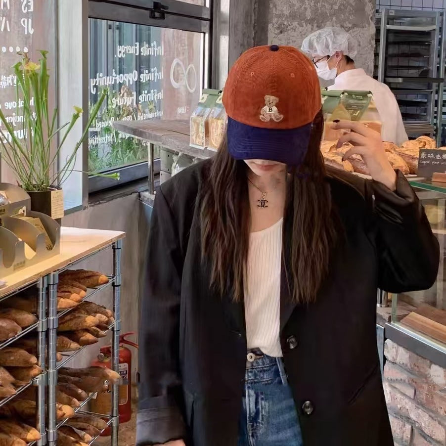 Color Matching Little Brown Bear Corduroy Peaked Cap