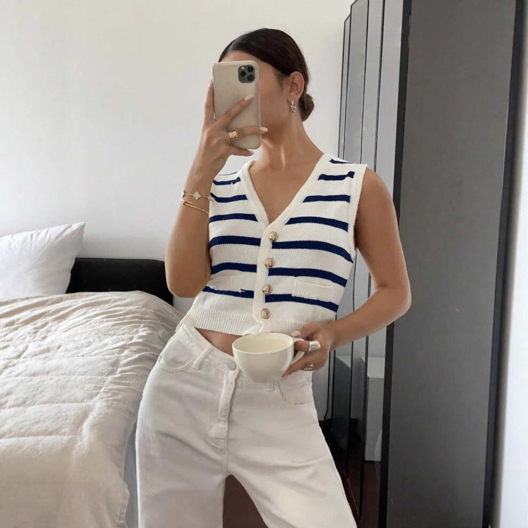 Spring And Summer Knitted Striped Vest Female Europe And America Cross Border Foreign Trade